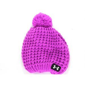 Under Armour Girls Youth Purple Cable Knit Pom Top Beanie One Size Lined